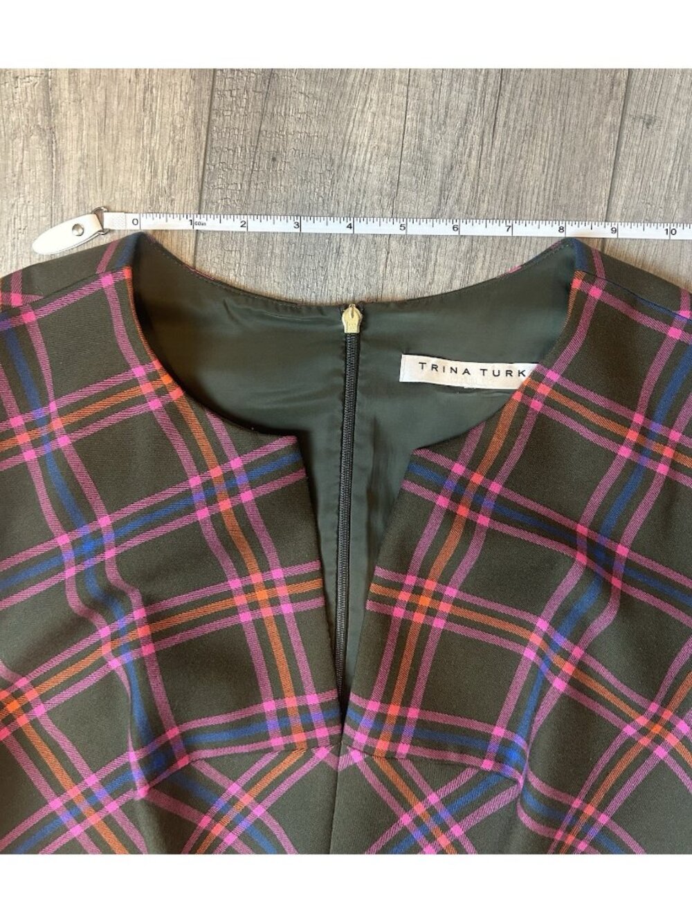 Trina Turk Delightful Dress A Line Plaid Dress Size 10 Brown Pink Wedding Guest - Picture 9 of 16
